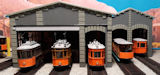 Download the .stl file and 3D Print your own  Tram Shed HO scale model for your model train set.